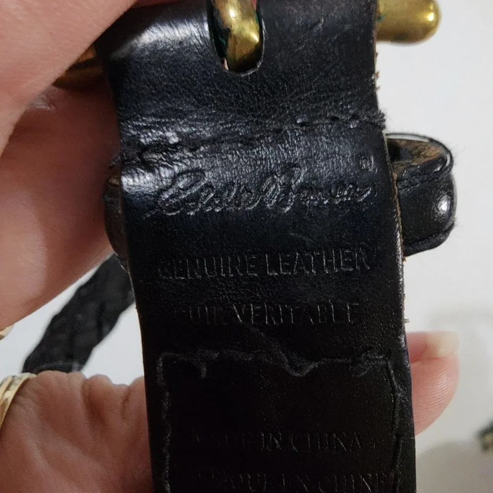 Eddie Bauer Mens Braided Leather Belt Black Solid Brass Buckle Size M
